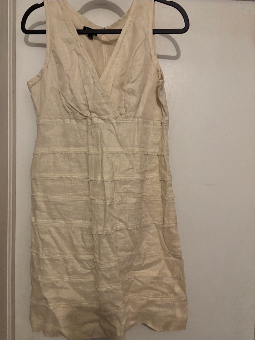 Talbots Cream Sleeveless V-Neck Midi Dress-P2P:19,Waist:19,Length 35